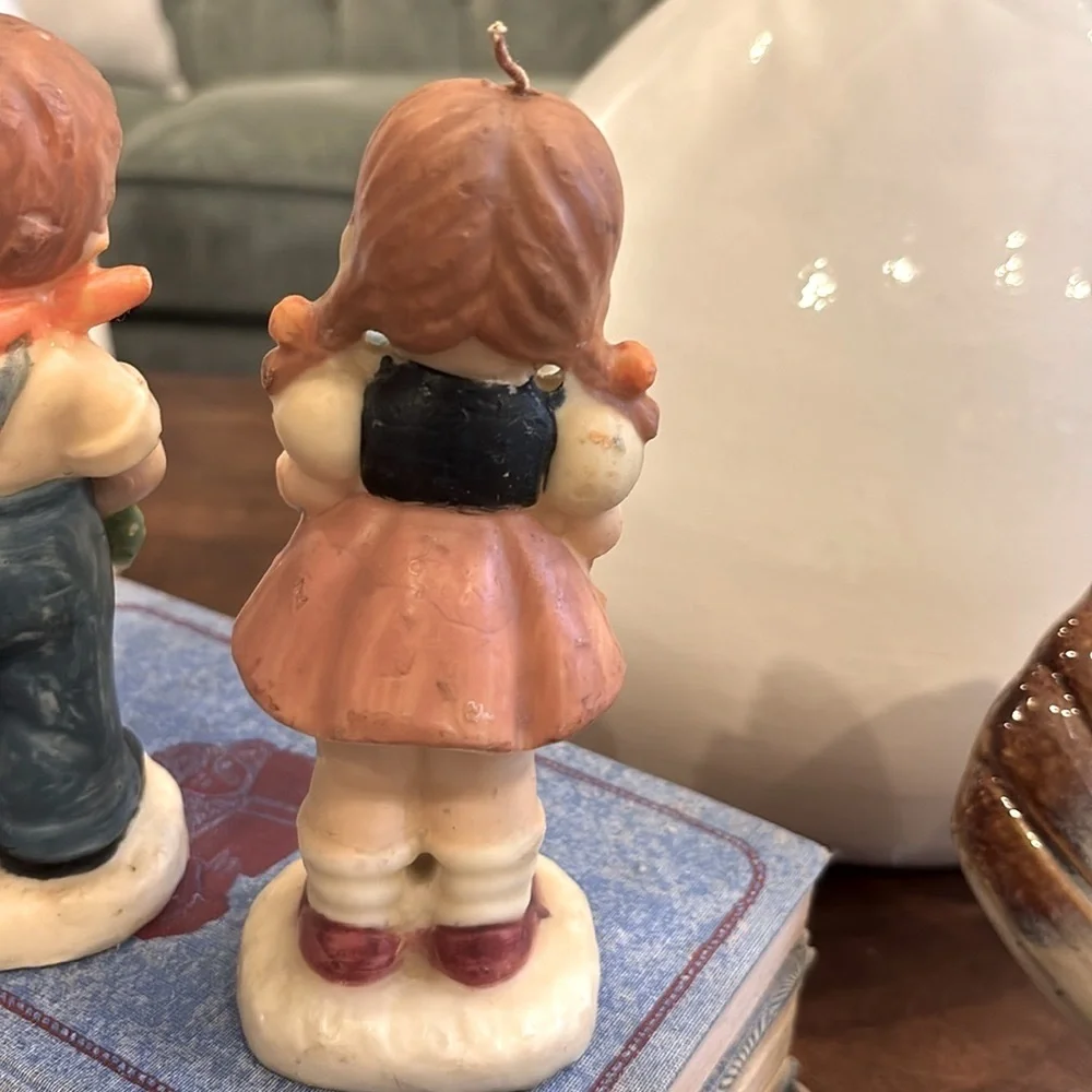 Vintage Boy | Girl Candle Figurines 6”T Never Used. Hand painted | Unique 50s
